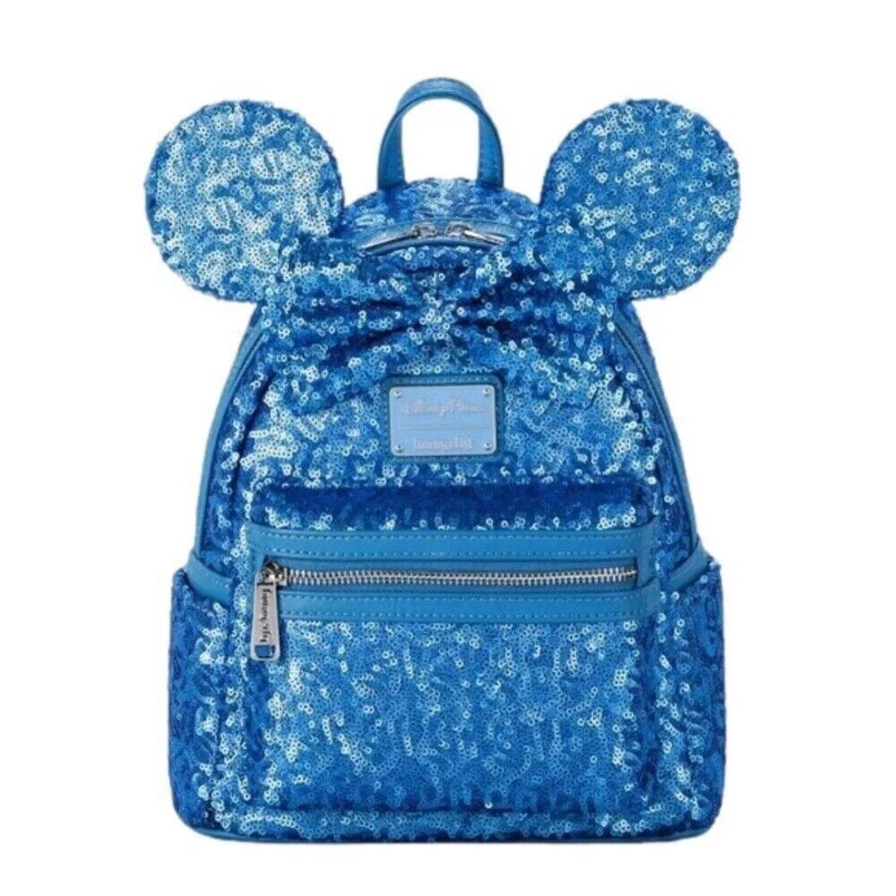 Disney Loungefly Minnie Mouse Hydrangea Sequin Blue Backpack NWT